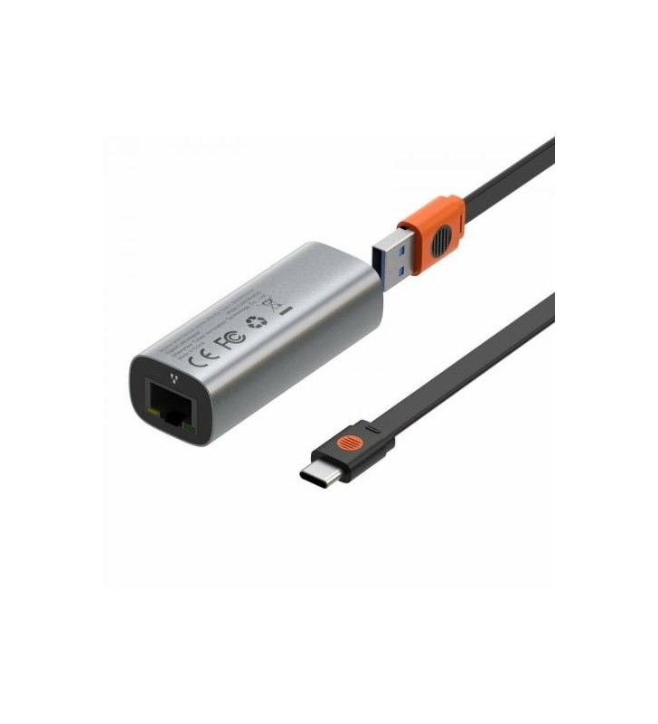 Adaptor retea baseus steel cannon,  usb &amp; usb type-c bidirectional gigabit lan adapter, led, gri "cahub-ad0g" (include tv 0.15 lei)