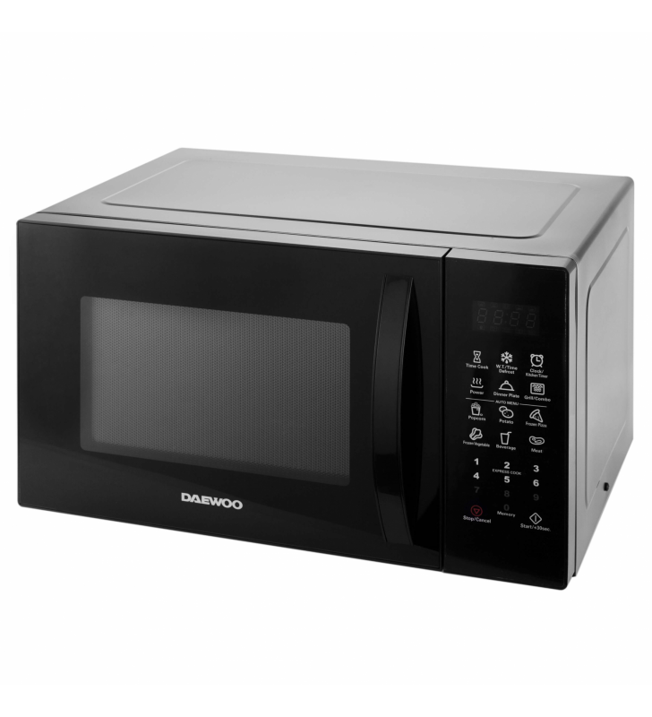 Cuptor cu microunde daewoo kor-91rbk-1, 23 l, 900 w, display led, 10 programe predefinite, functie ceas, program popcorn, negru