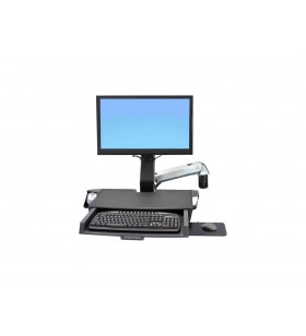Braț combinat styleview® sit-stand cu suprafață de lucru (aluminiu lustruit) suport pentru tastatură și monitor