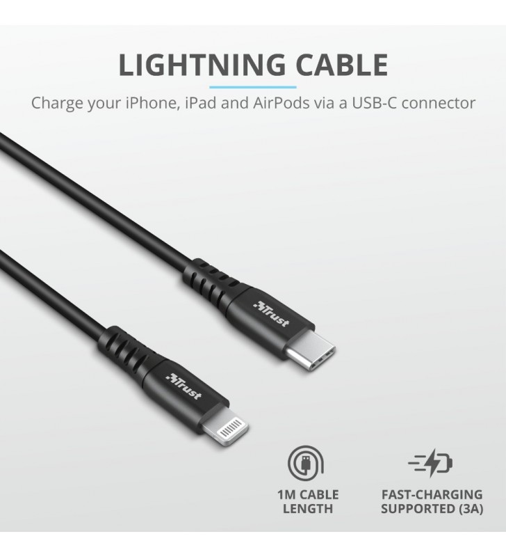 Trust 23569 cablu lightning 1 m negru