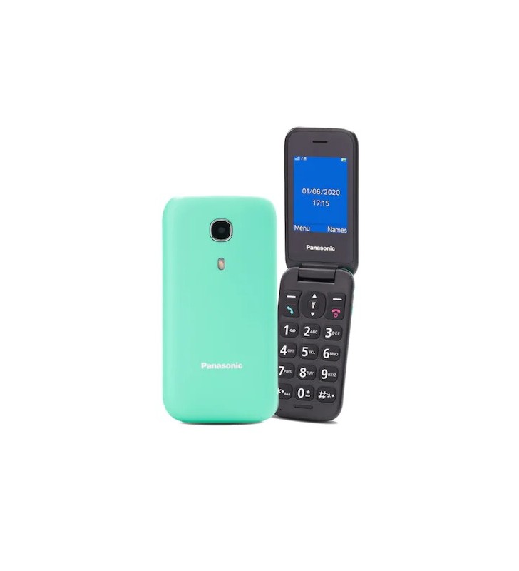 Telefon mobil panasonic gsm kx-tu400exc, single sim, tehnologie 2 g, memorie ram 1 gb, buton sos, verde, ideal pentru seniori