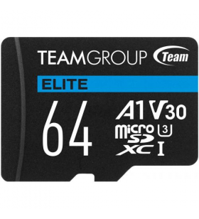 Memory card microsdxc teamgroup elite 64gb, class 10, uhs-i u3, v30, a1 + adaptor sd