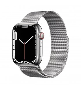 Apple watch 7 gps + cellular, 45mm silver stainless steel case, silver milanese loop