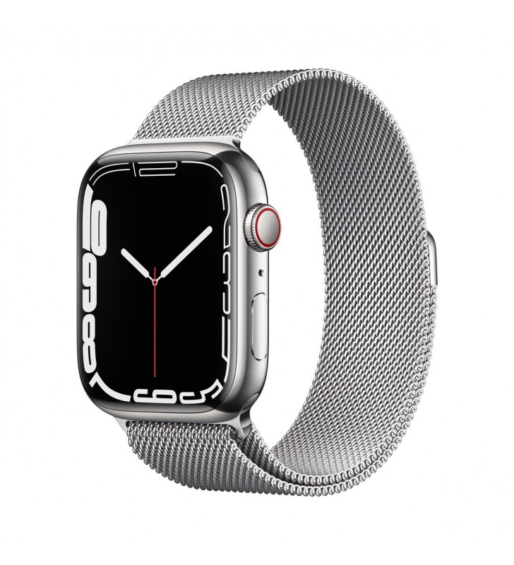Apple watch 7 gps + cellular, 45mm silver stainless steel case, silver milanese loop
