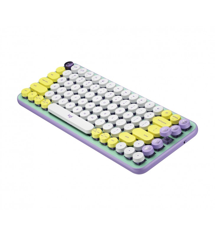 Logitech pop keys tastaturi rf wireless + bluetooth qwerty us internațional culoare mentă, violet, alb, galben