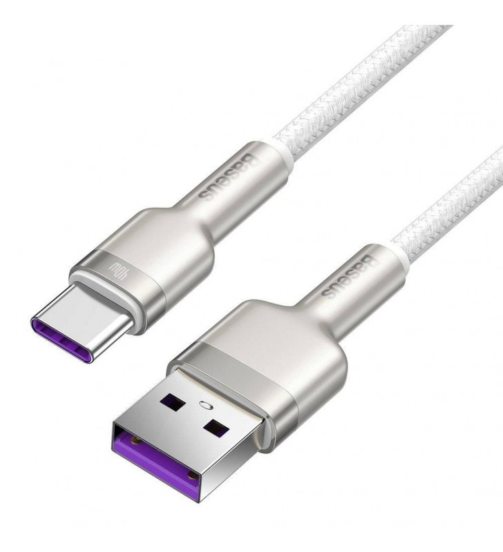 Cablu alimentare si date baseus cafule metal, fast charging data cable pt. smartphone, usb la usb type-c 40w, 2m, brodat, alb "catjk-b02" (include timbru verde 0.25 lei)