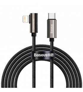 Cablu alimentare si date baseus legend elbow, fast charging data cable pt. smartphone, usb type-c la lightning iphone pd 20w, brodat, 2m, negru "catlcs-a01" (include timbru verde 0.25 lei)