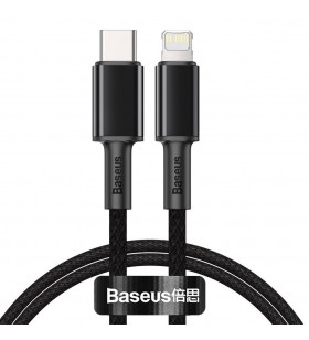 Cablu alimentare si date baseus high density braided, fast charging data cable pt. smartphone, usb type-c la lightning iphone pd 20w, brodat, 2m, negru "catlgd-a01" (include timbru verde 0.25 lei)