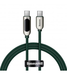 Cablu alimentare si date baseus display, fast charging data cable pt. smartphone, usb type-c la usb type-c 100w, brodat, display, 1m,verde "catsk-b06" (include timbru verde 0.25 lei)