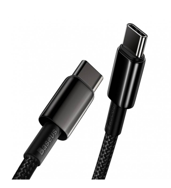 Cablu alimentare si date baseus tungsten gold, fast charging data cable pt. smartphone, usb type-c la usb type-c 100w, brodat, 1m, negru "catwj-01" (include timbru verde 0.25 lei)