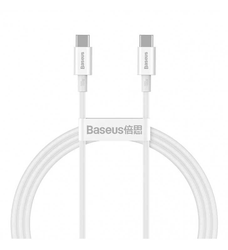 Cablu alimentare si date baseus superior, fast charging data cable pt. smartphone, usb type-c la usb type-c 100w, 1m, alb "catys-b02" (include timbru verde 0.25 lei)