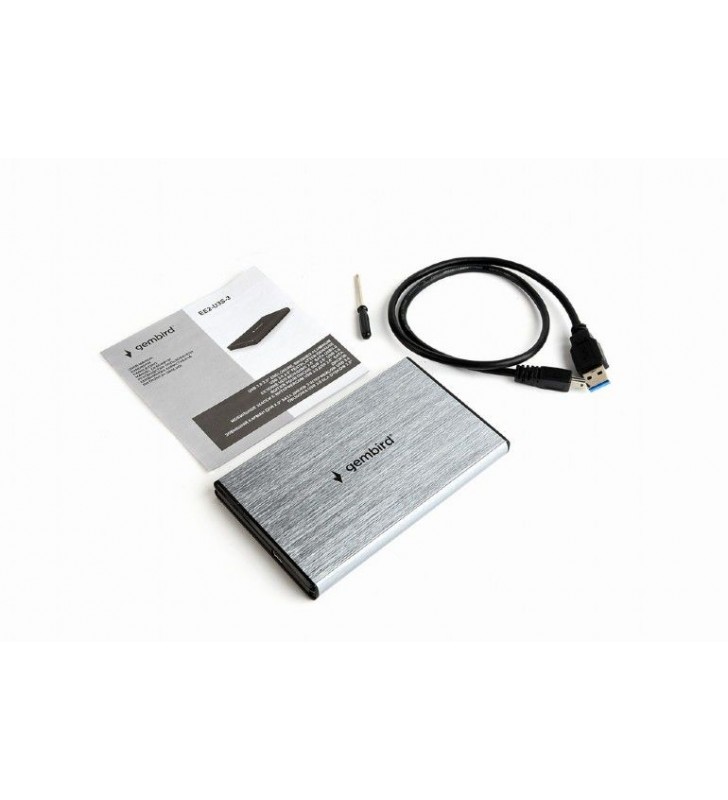 Gembird ee2-u3s-3-s hdd/ssd enclosure for 2.5inch sata - usb 3.0 brushed aluminium silver