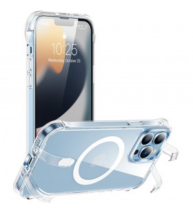Husa capac spate magnetic + kickstand, compatibila cu magsafe transparent apple iphone 13 pro