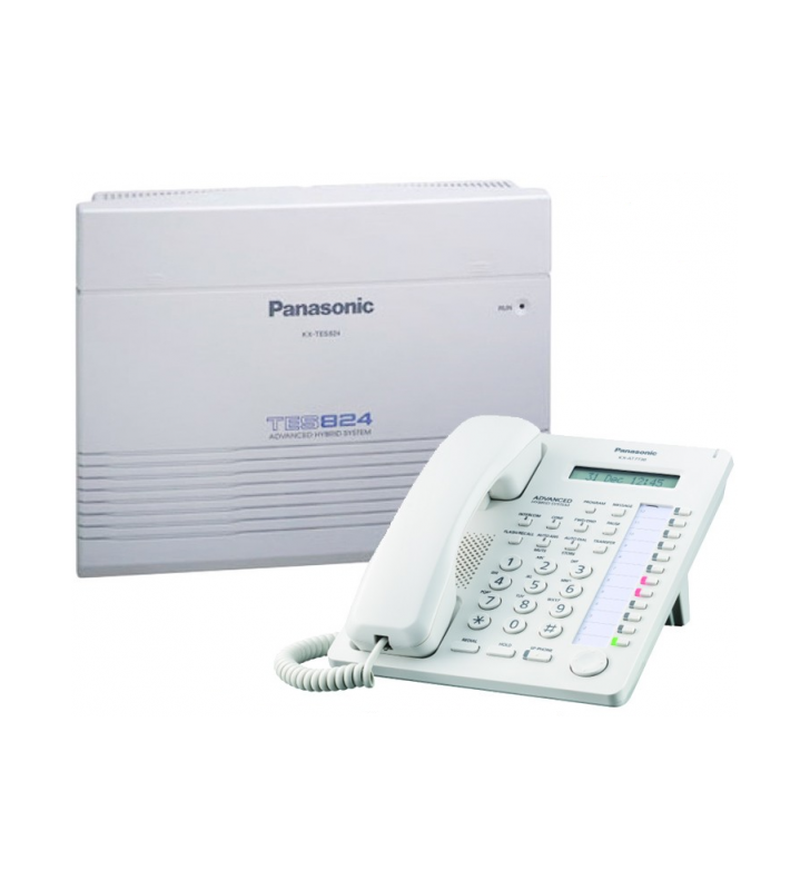 Centrala telefonica analogica  kx-tes824ce( 3/8) , telefon proprietar kx-at7730 si casca  rp-tca430e-s panasonic "pack.4-tes" (include tv 10lei)