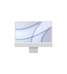 Imac 24-inch, a2438, silver, m1 chip with 8c cpu and 8c gpu, 16-core neural engine, 16gb  unified memory, gigabit ethernet, two thunderbolt / usb 4 ports, two usb 3 ports, 256gb ssd storage, magic mouse 2-int, magic keyboard w/ touch id-sun