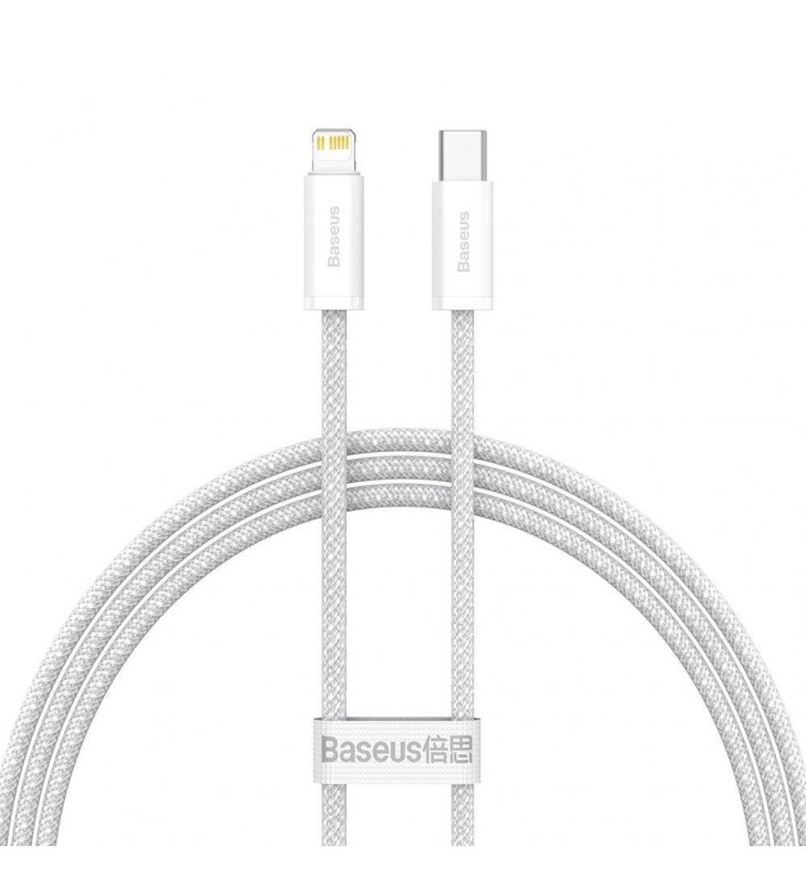 Cablu alimentare si date baseus dynamic, fast charging data cable pt. smartphone, usb type-c la lightning iphone pd 20w, braided, 1m, alb "cald000002" (include timbru verde 0.25 lei)